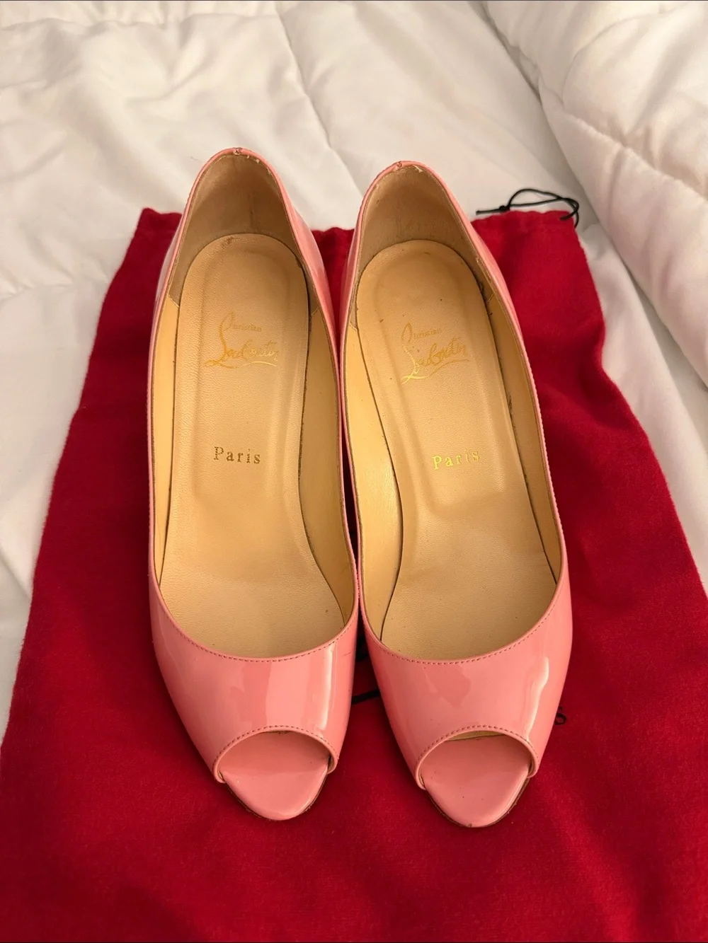 Christian Louboutin Coral Pink Patent Peep-Toe Pumps